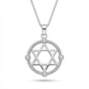 שרשרת כסף 925 מגן דוד בתוך עיגול