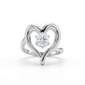 טבעת לב מודרני משובץ